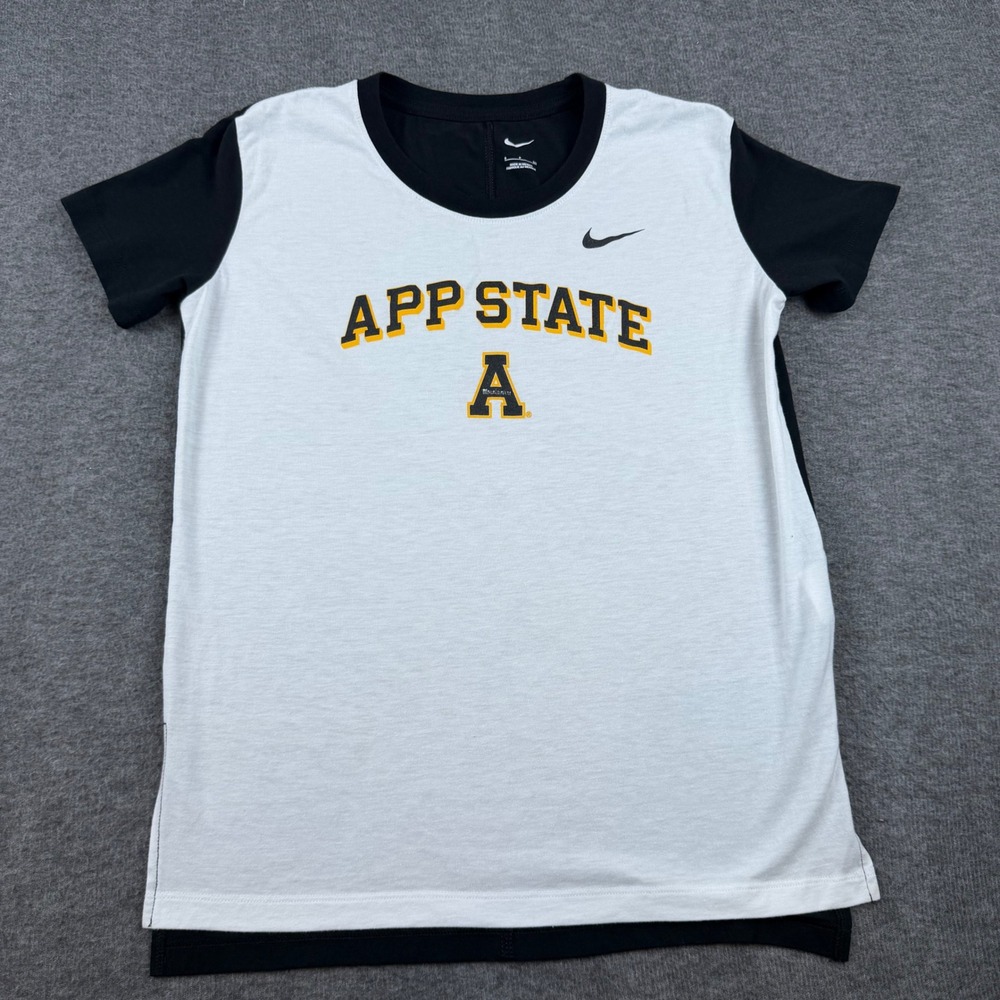 Nike App State Mountaineers T-Shirt Womens Small White Black Short Sleeve Tee